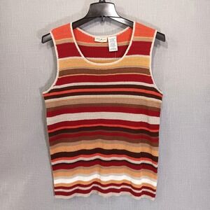 White Stag Sleeveless Striped Knit Top in Red, Orange, Brown, Cream